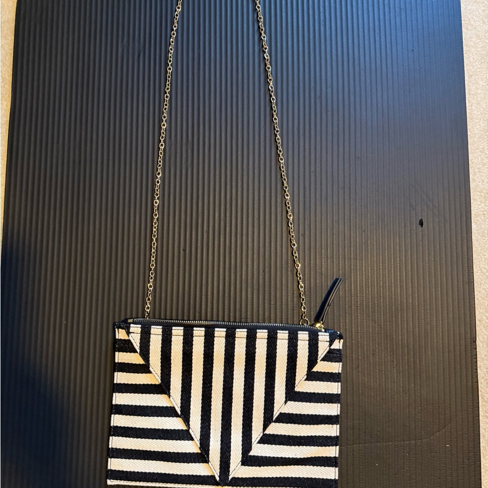 Moda Luxe Black and White Striped Crossbody Bag or Clutch